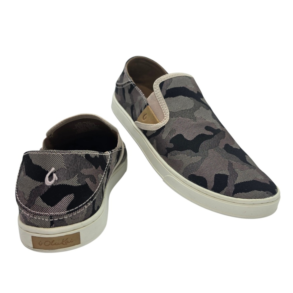 OluKai‎ Pehuea Pa'i Womens 8.5 Ke Au Camo Slip On Sneakers Grey Black 20360-6QKE